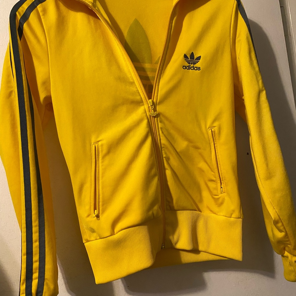 adidas Yellow Track Jacket with Black Stripes